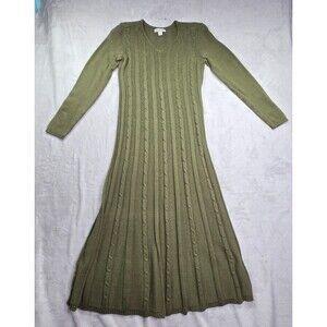 Coldwater Creek Green Cable Knit Sweater Dress Women’s Medium Long Sleeve
